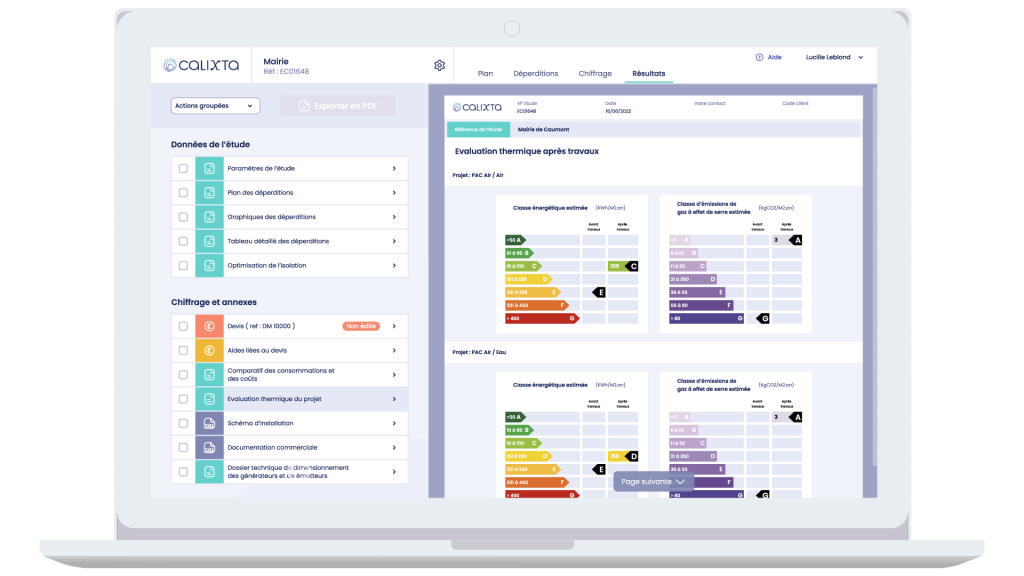 Aide énergétique : Résultats de l'audit thermique graphique Calixta téléchargeable sous forme de PDF